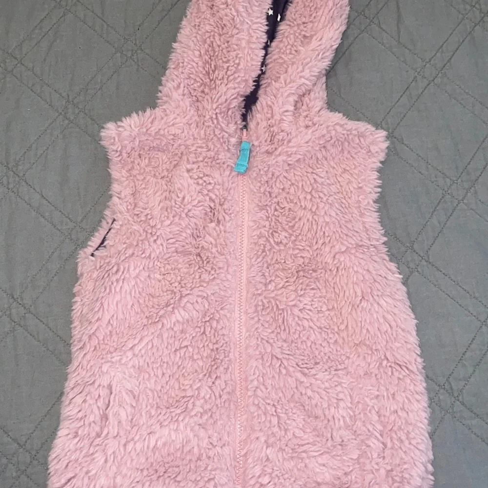 Girls Mini Boden furry hoodie vest sz 5 6 Light Purple Lilac Fuzzy Sleeveless - Picture 1 of 7